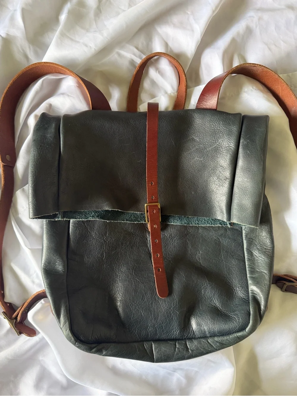 Grant Leather Roll-Top Backpack in indigo bison
